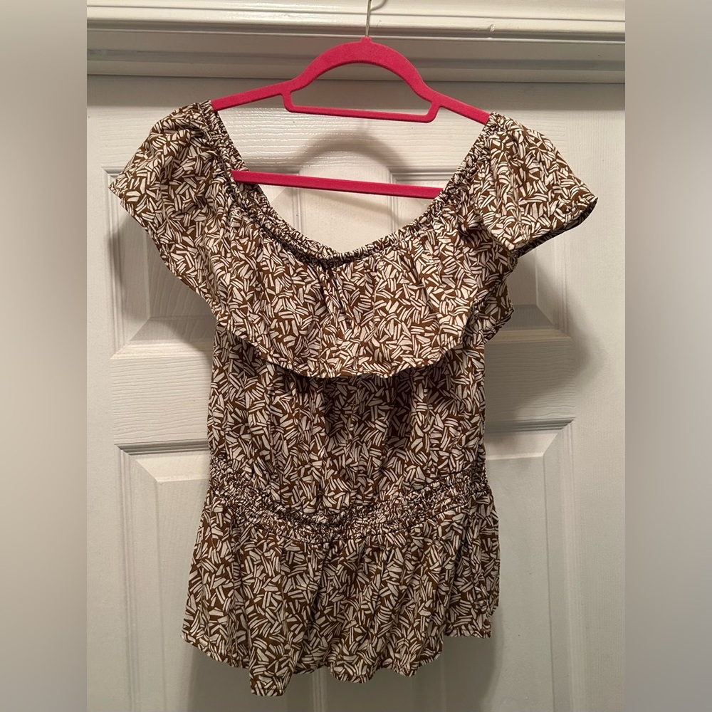 Brown Patterned Off-Shoulder Top